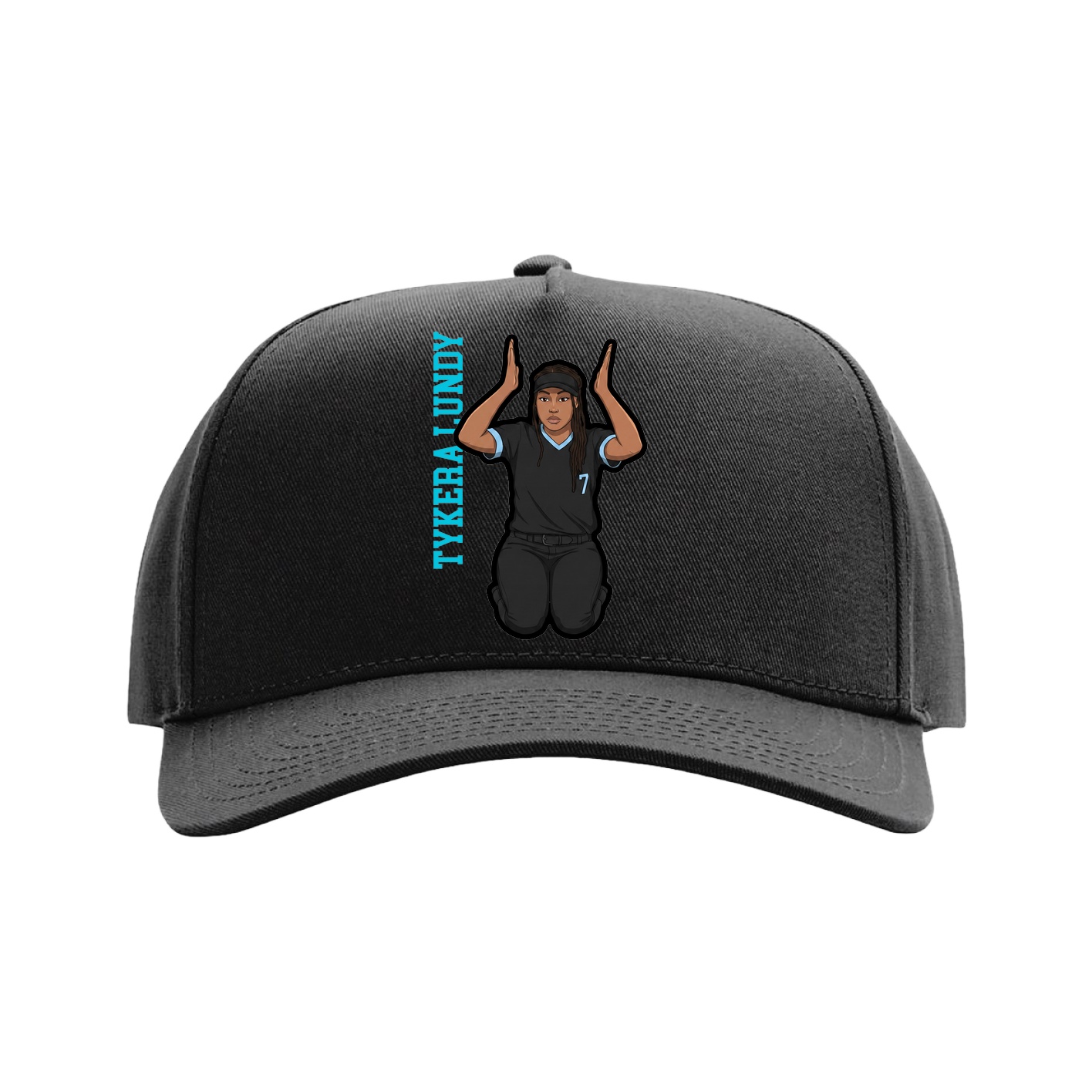 Full Fabric Five-Panel Champ Cap — Name Vertical in Black