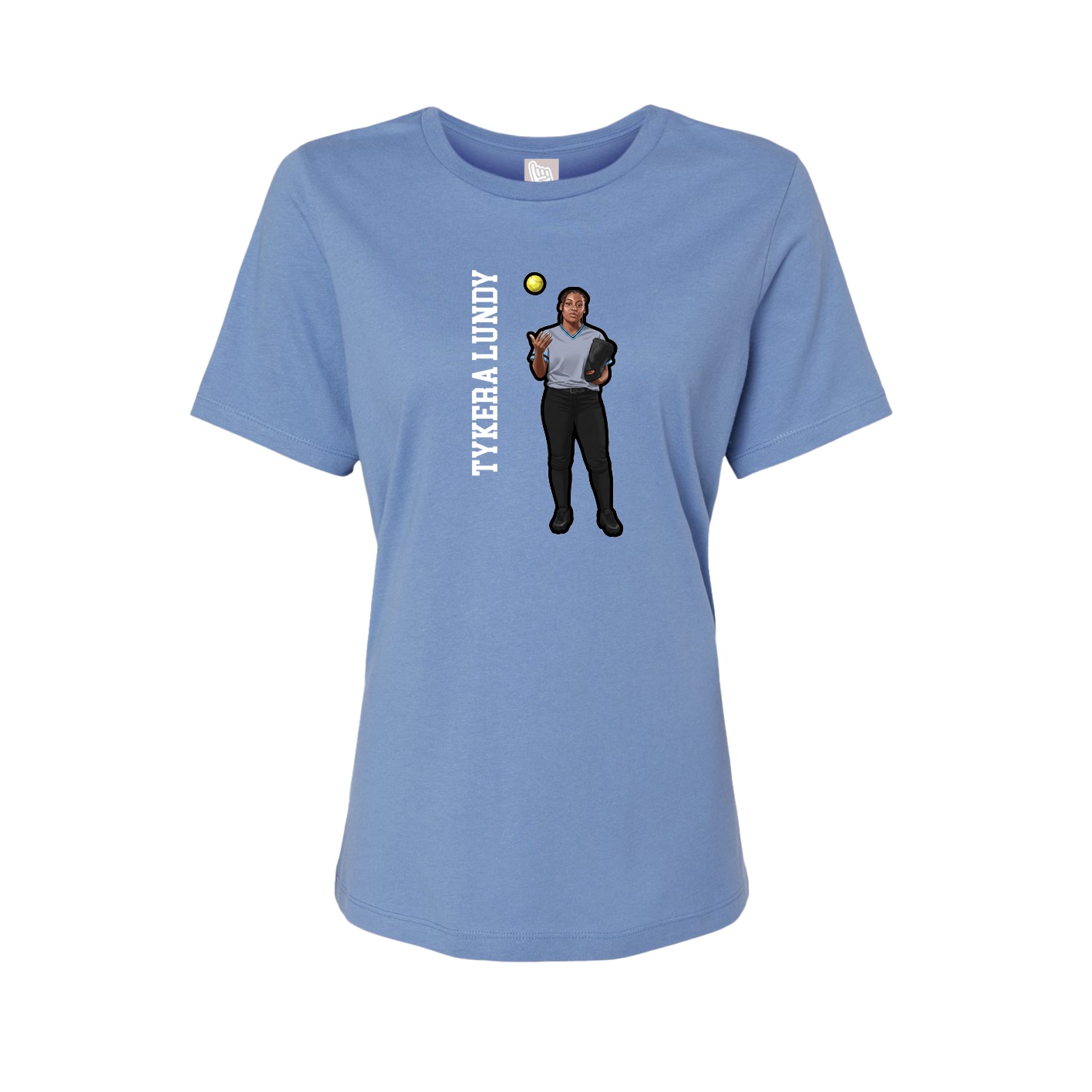 Womens Tee — Name Vertical in Powder Blue