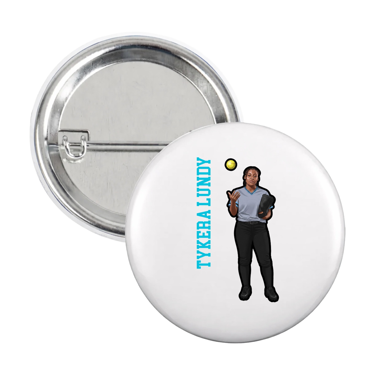Game Day Button — Name Vertical in White