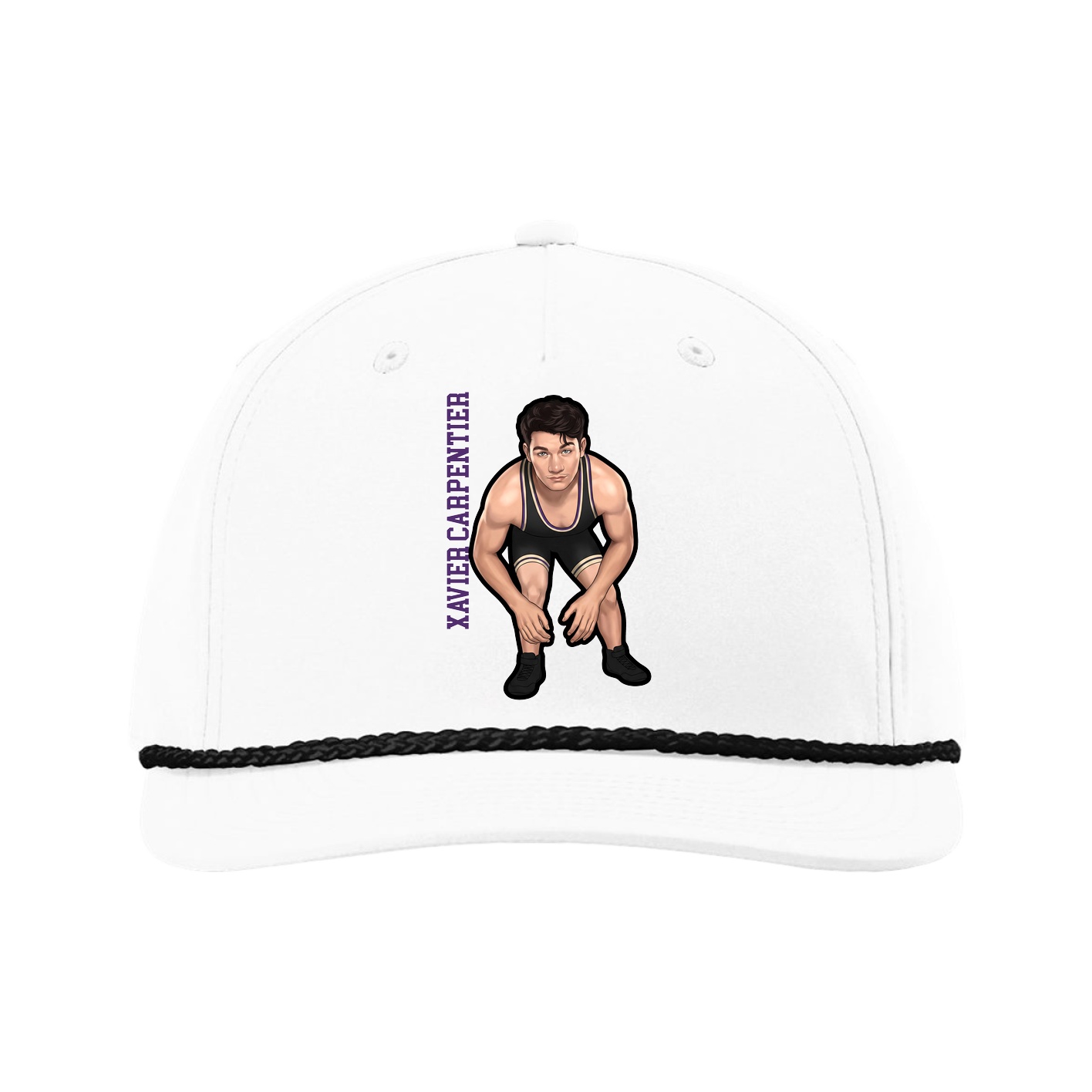 Five-Panel Classic Rope Cap — Name Vertical in White