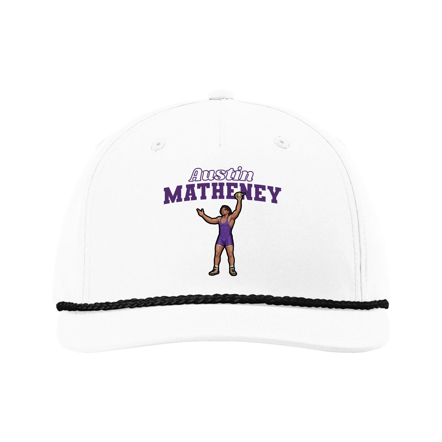 Five-Panel Classic Rope Cap — Name Arch in White