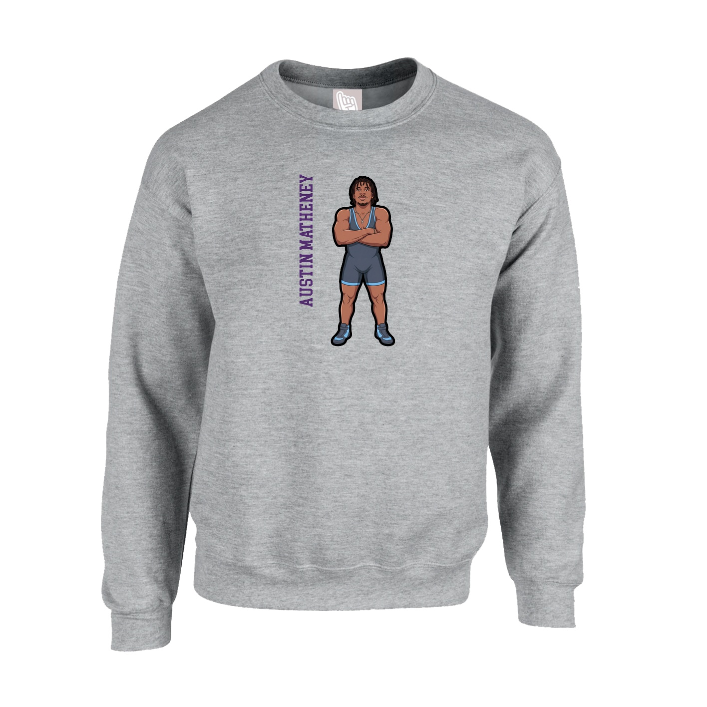 Fleece Crew — Name Vertical in Grey