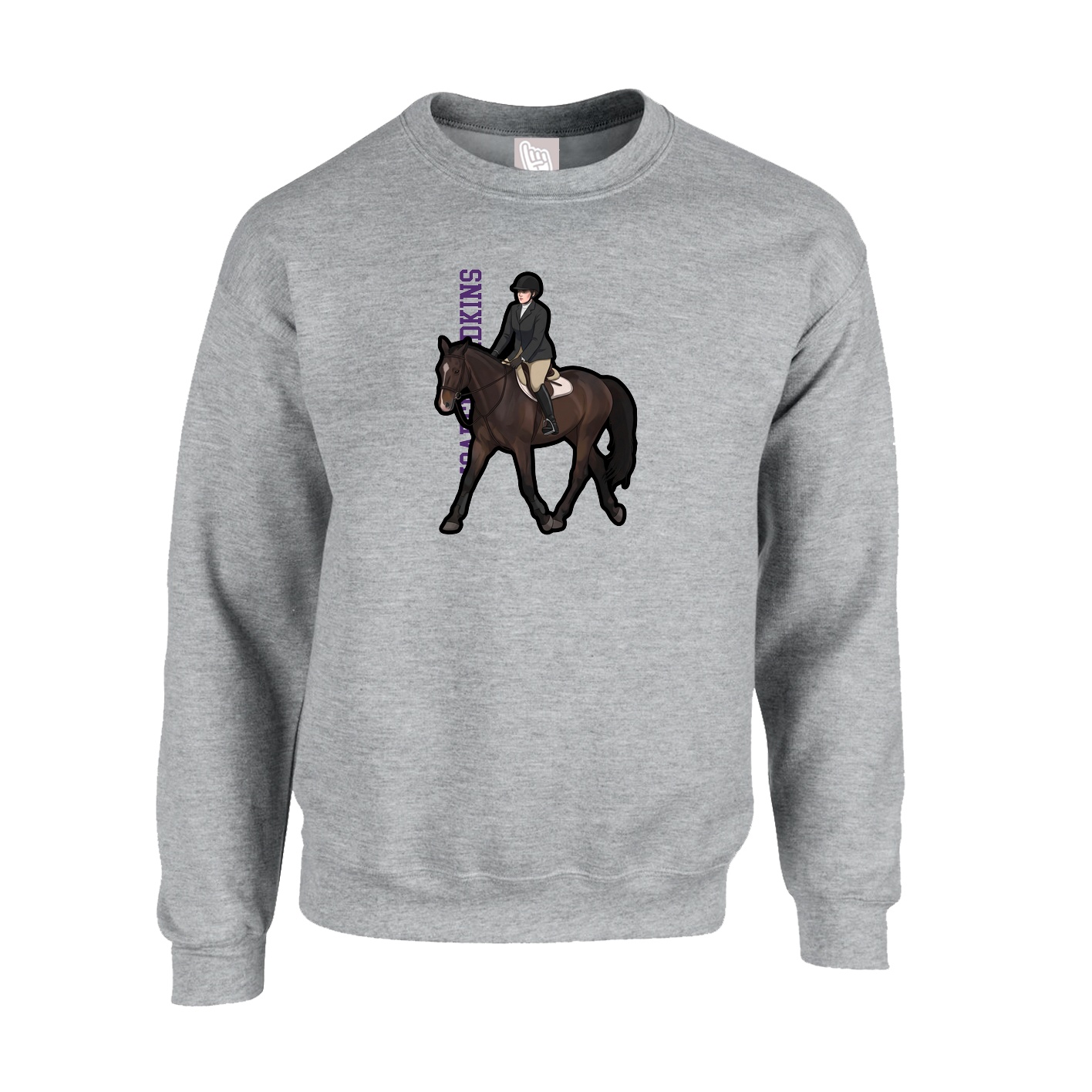 Fleece Crew — Name Vertical in Grey