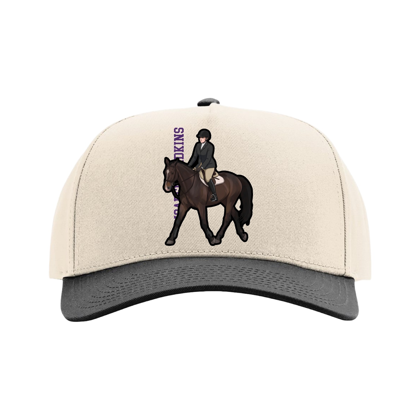 Full Fabric Five-Panel Champ Cap — Name Vertical in Cream/Black