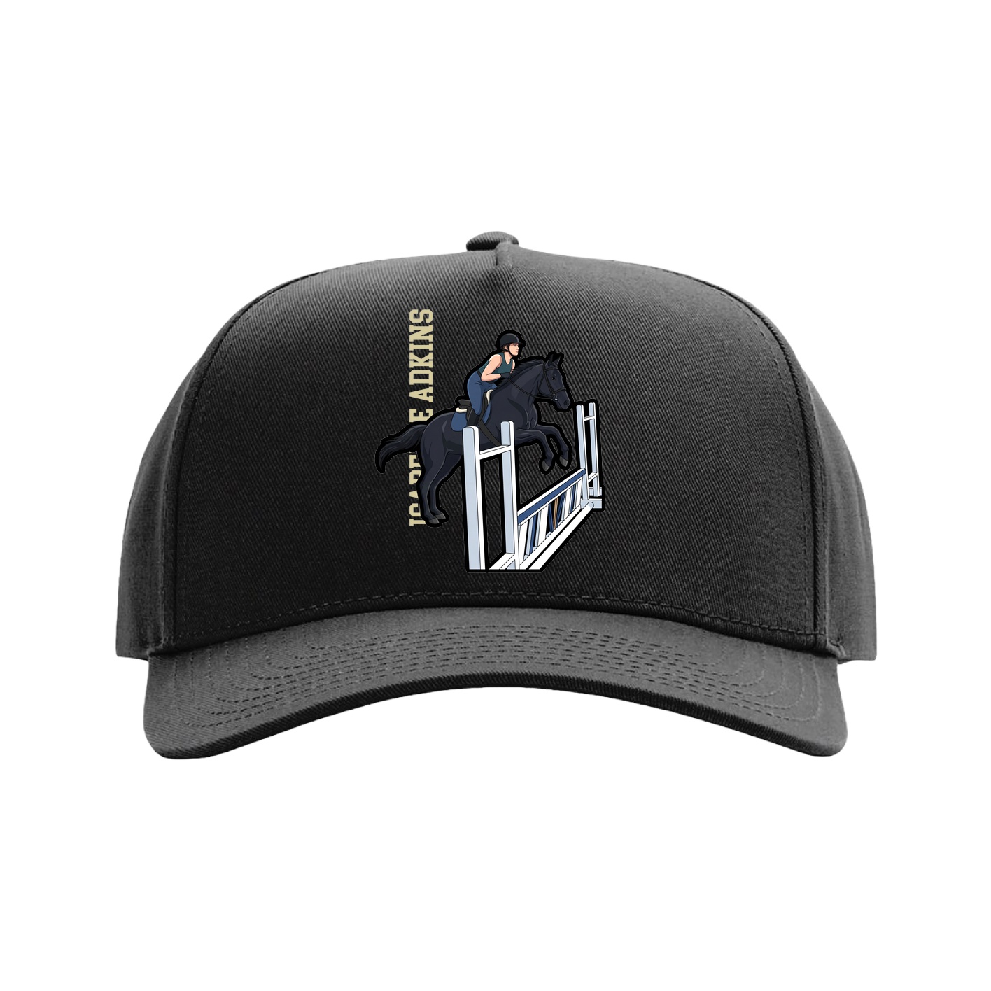 Full Fabric Five-Panel Champ Cap — Name Vertical in Black