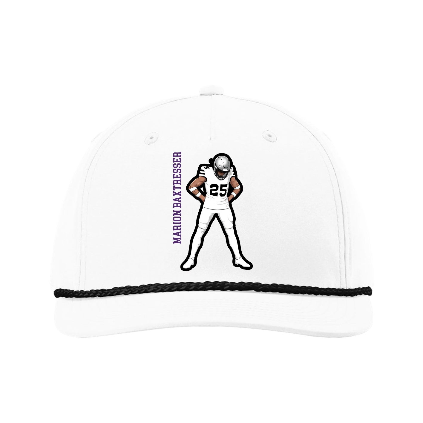 Five-Panel Classic Rope Cap — Name Vertical in White