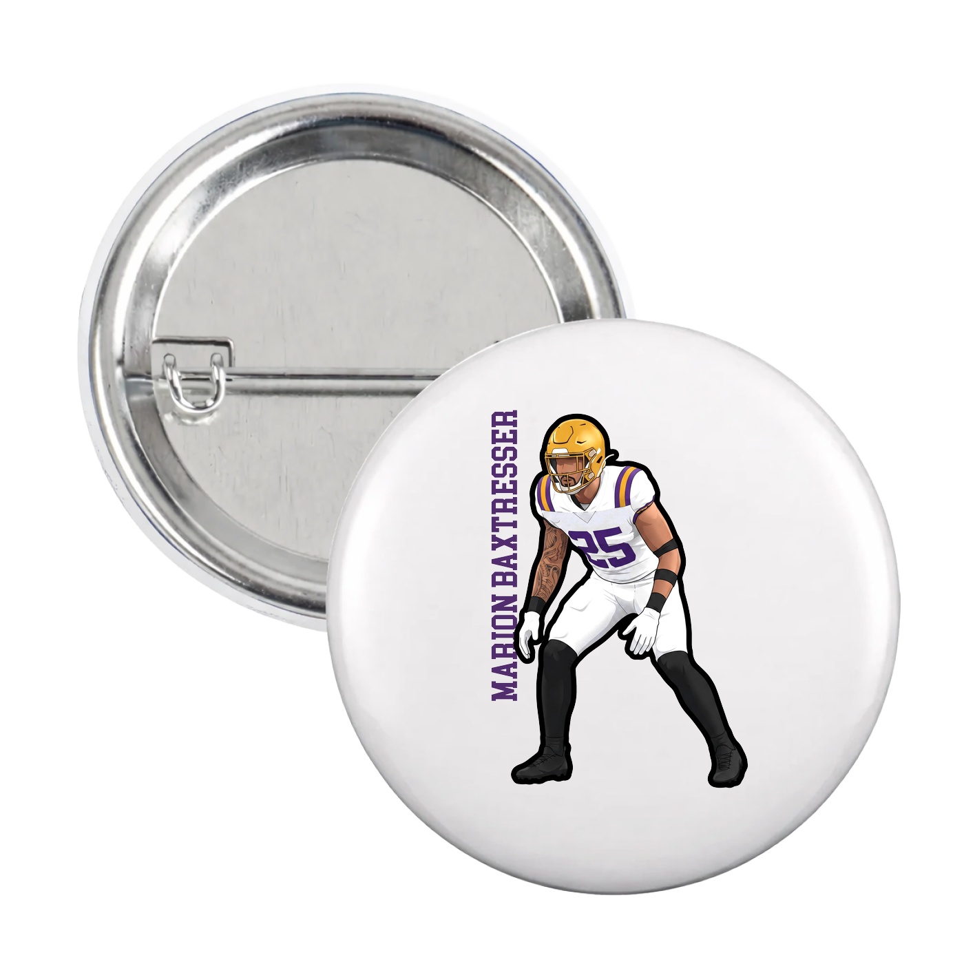 Game Day Button — Name Vertical in White