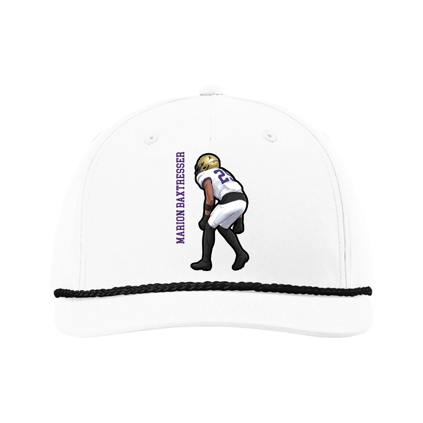 Five-Panel Classic Rope Cap — Name Vertical in White