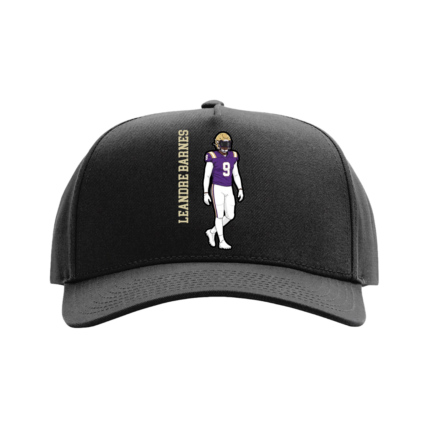 Full Fabric Five-Panel Champ Cap — Name Vertical in Black