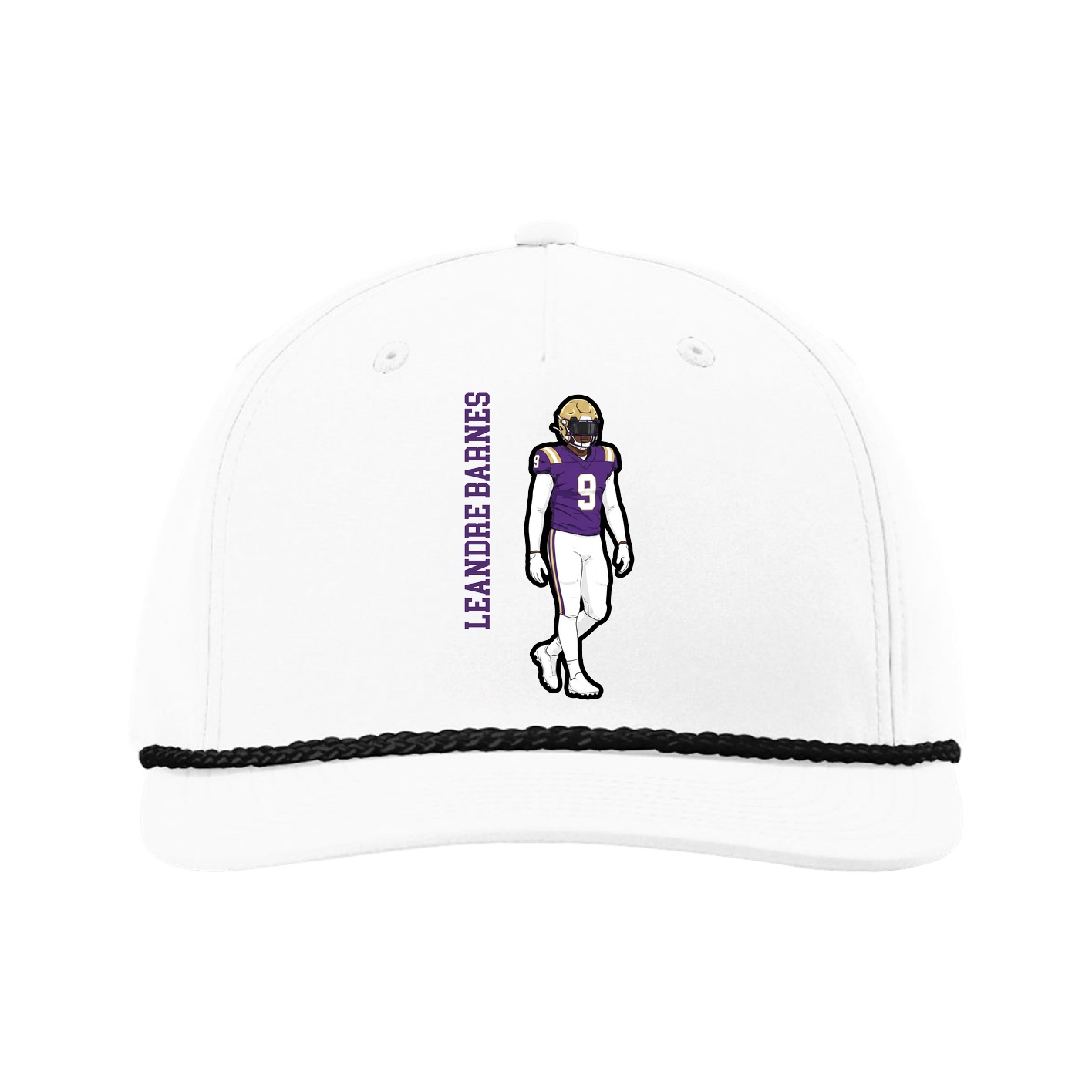 Five-Panel Classic Rope Cap — Name Vertical in White