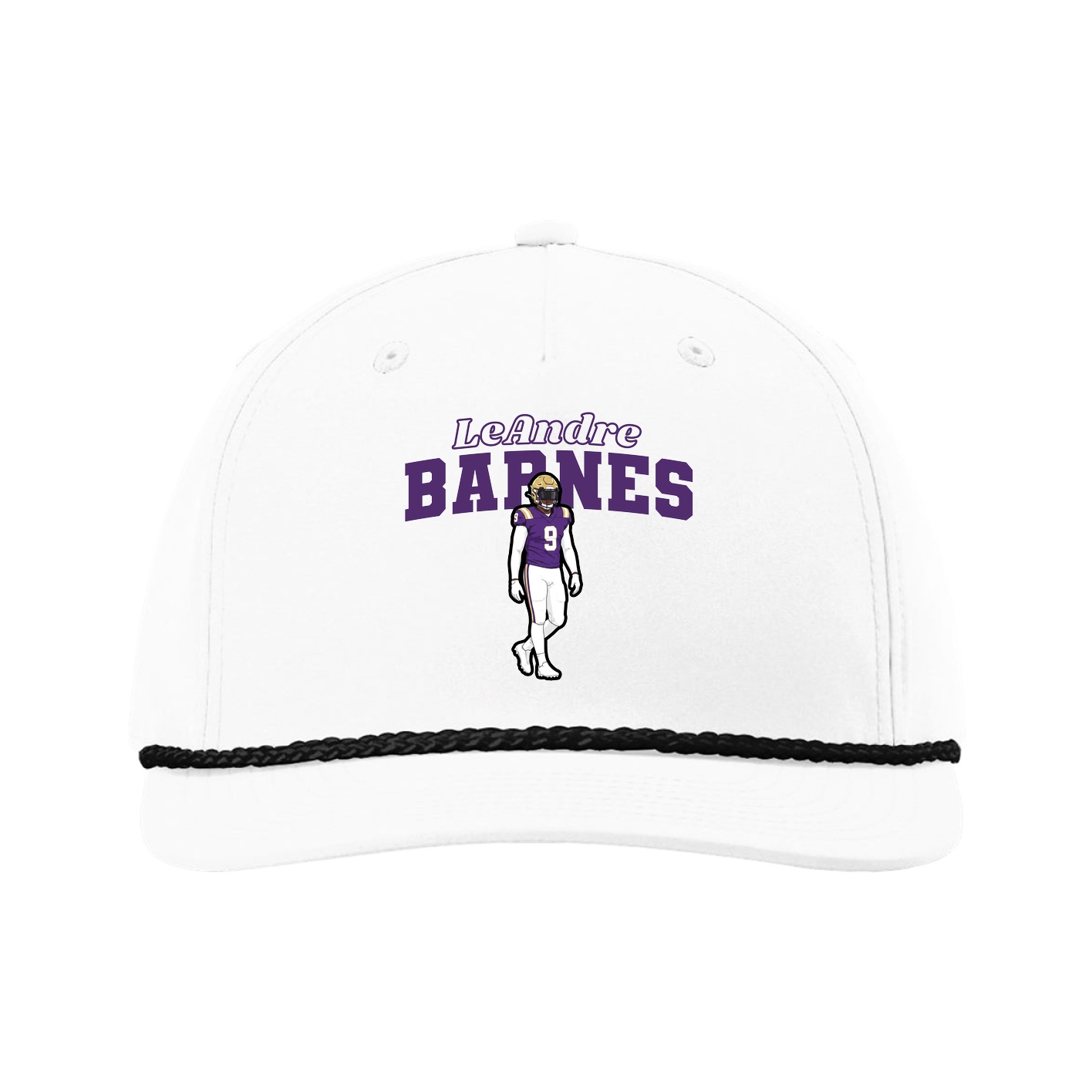 Five-Panel Classic Rope Cap — Name Arch in White