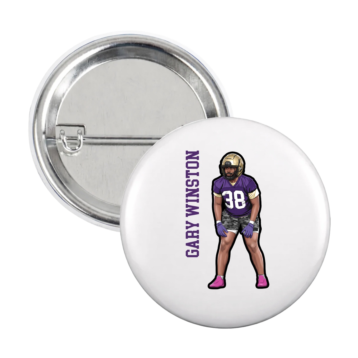 Game Day Button — Name Vertical in White