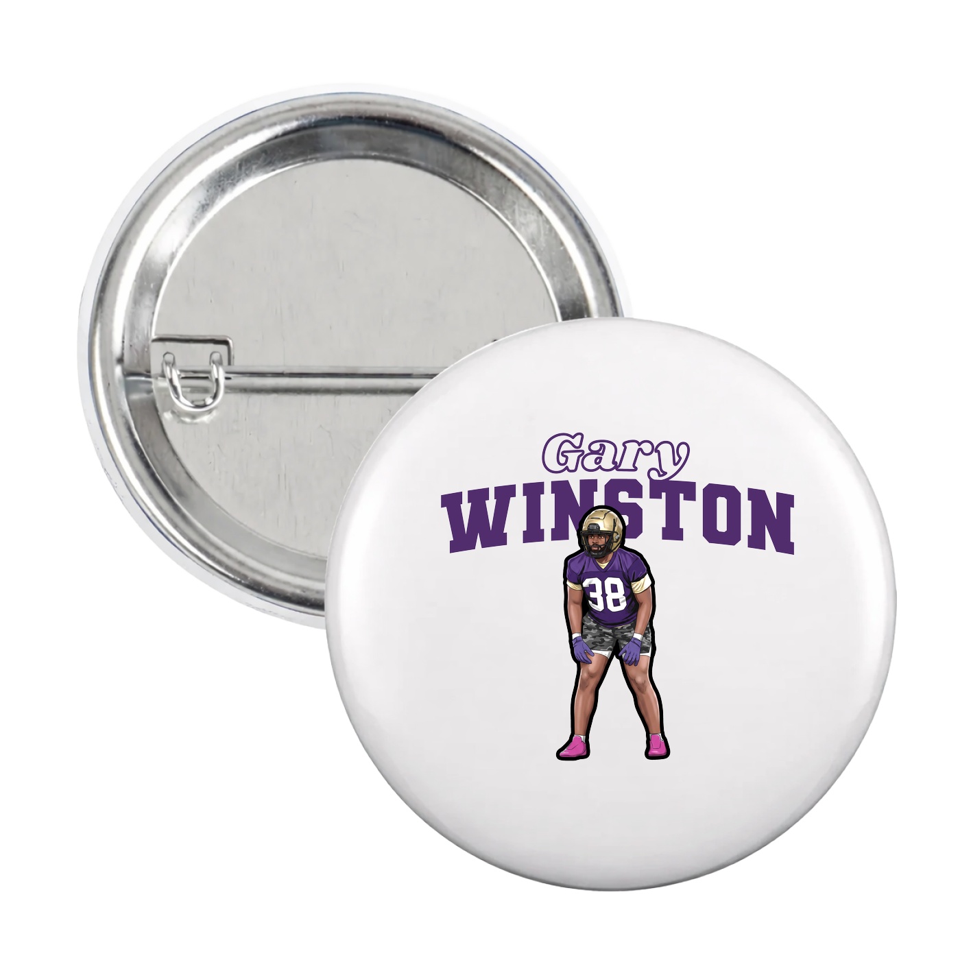 Game Day Button — Name Arch in White
