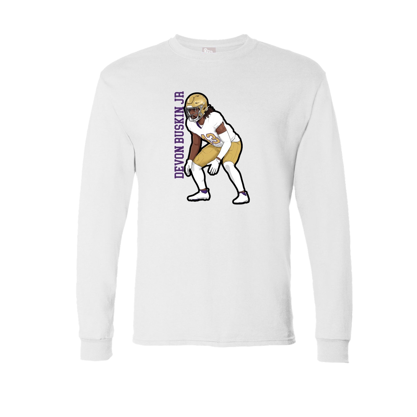 Long Sleeve Tee — Name Vertical in White