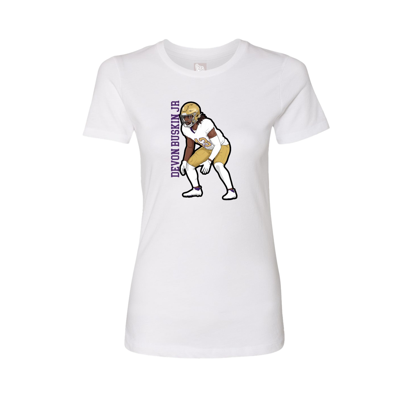Fitted Women's Tee — Name Vertical in White