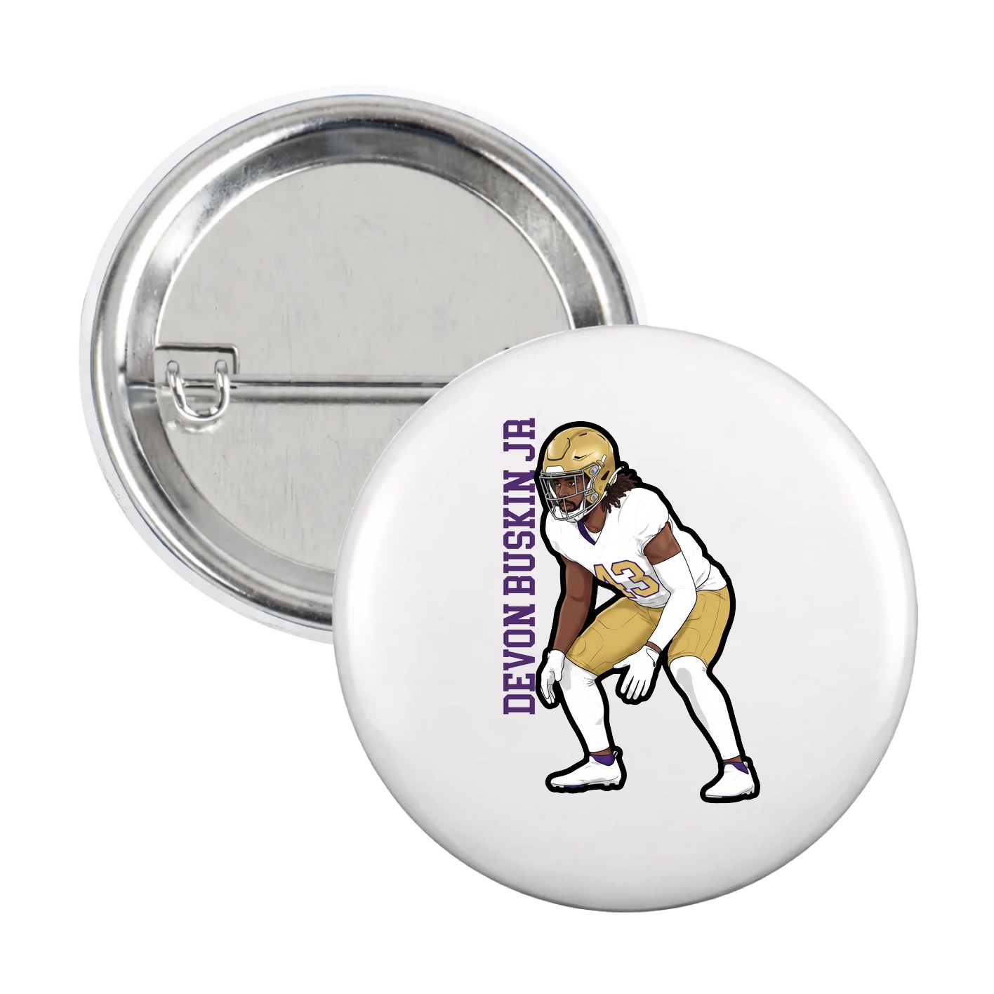 Game Day Button — Name Vertical in White