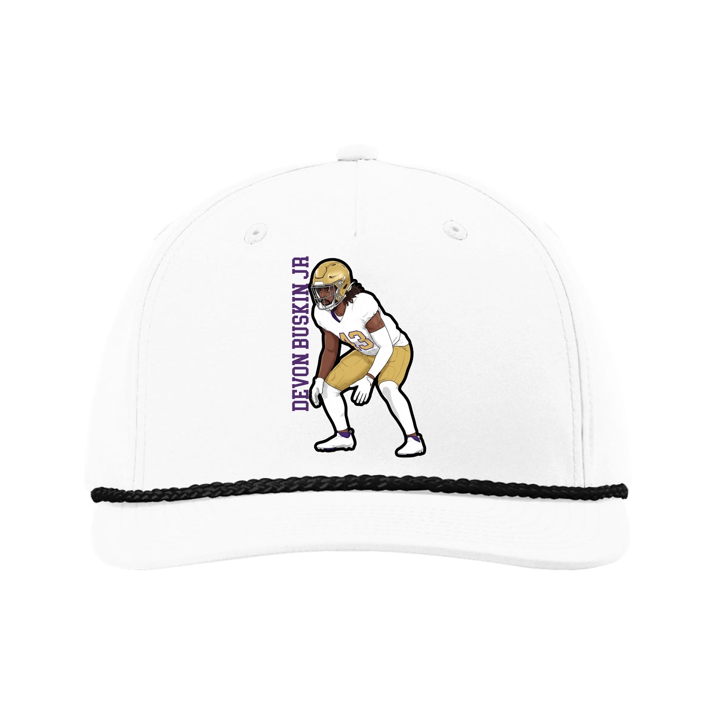 Five-Panel Classic Rope Cap — Name Vertical in White