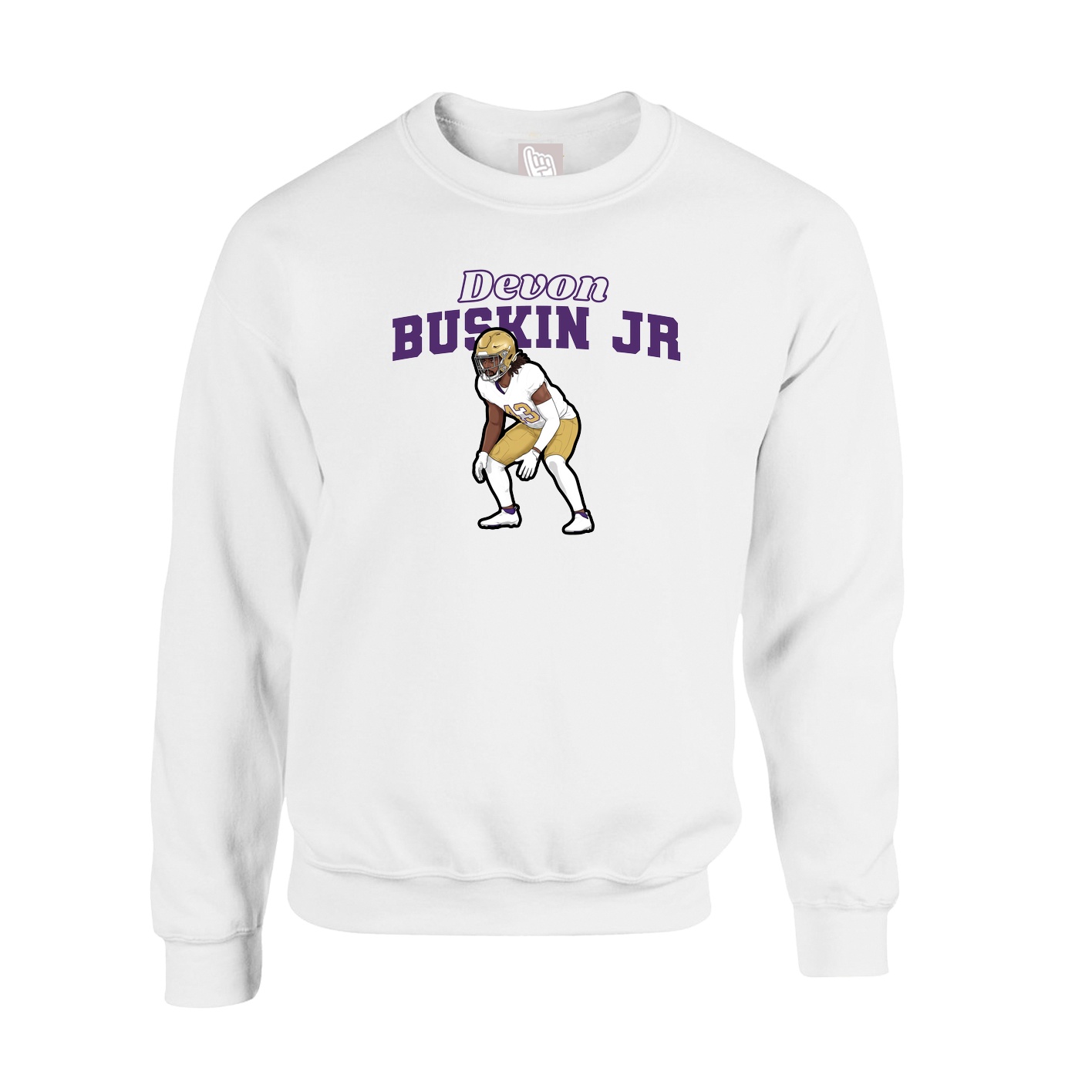 Fleece Crew — Name Arch in White