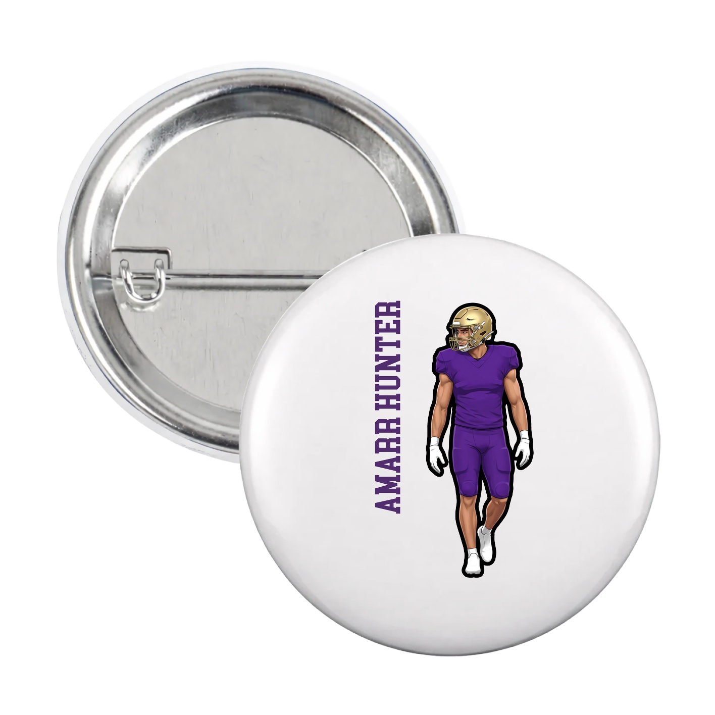 Game Day Button — Name Vertical in White