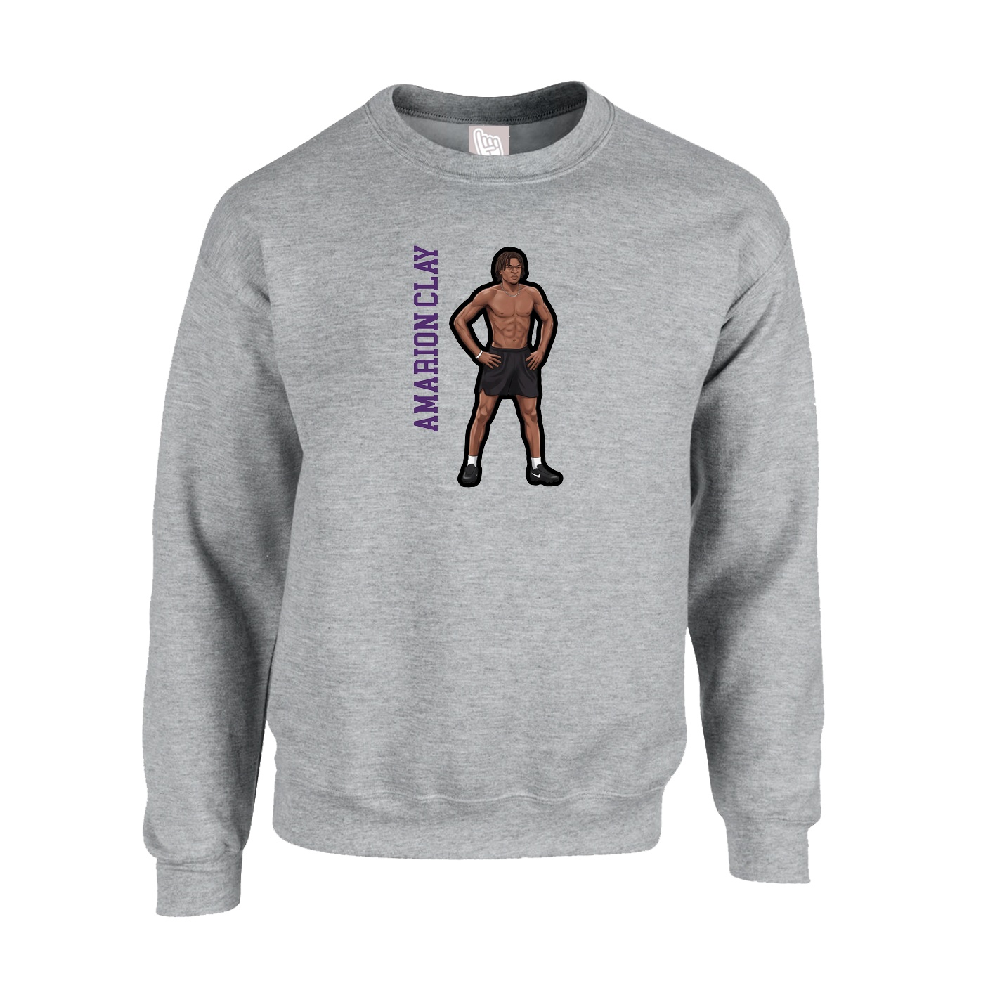 Fleece Crew — Name Vertical in Grey