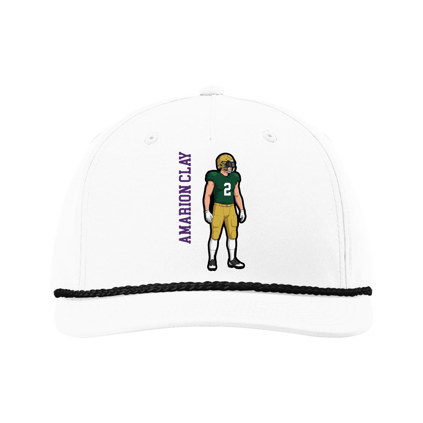 Five-Panel Classic Rope Cap — Name Vertical in White