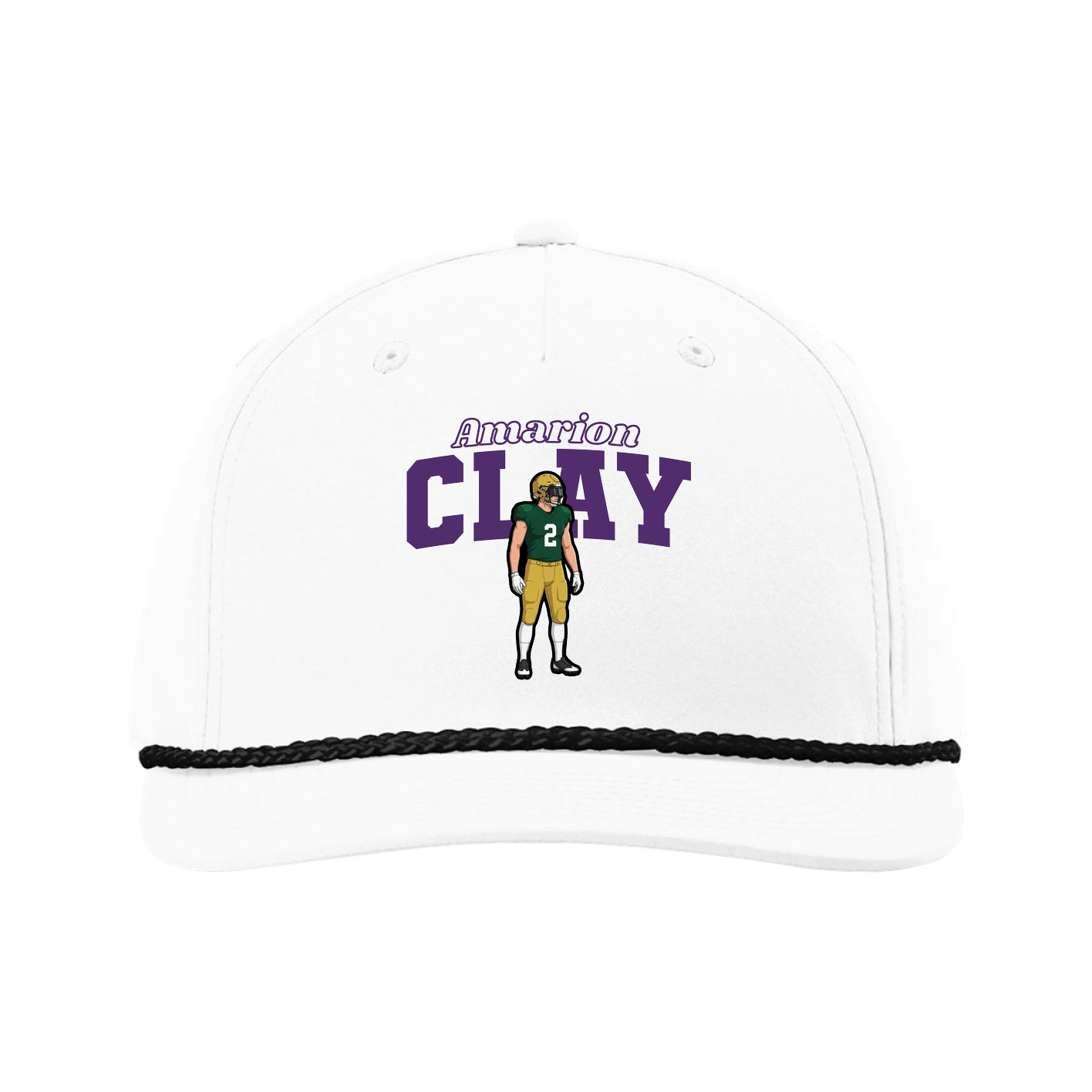 Five-Panel Classic Rope Cap — Name Arch in White