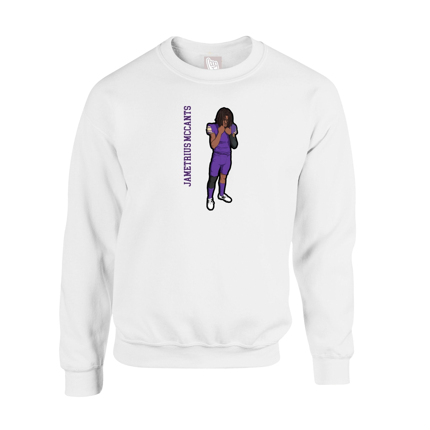 Fleece Crew — Name Vertical in White
