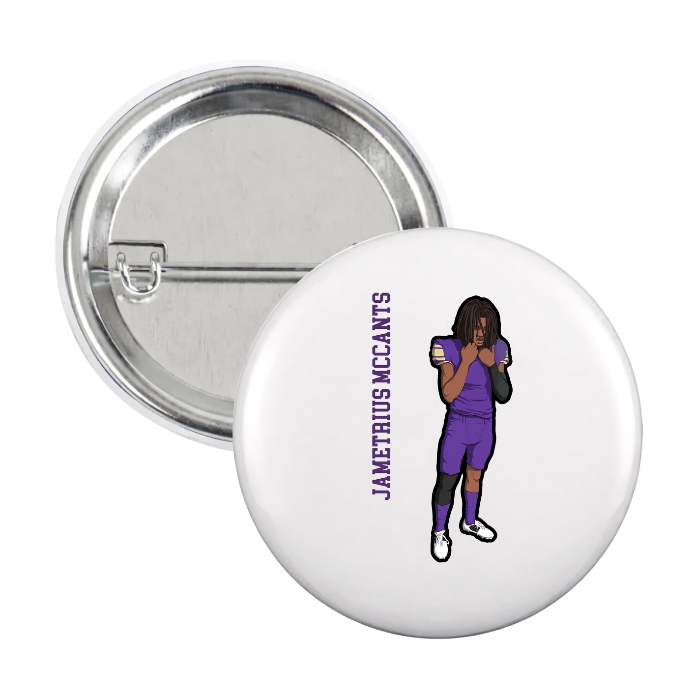 Game Day Button — Name Vertical in White
