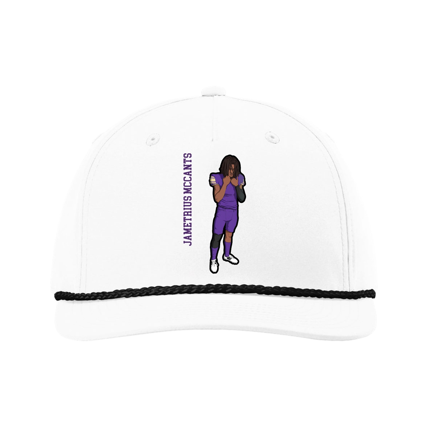 Five-Panel Classic Rope Cap — Name Vertical in White