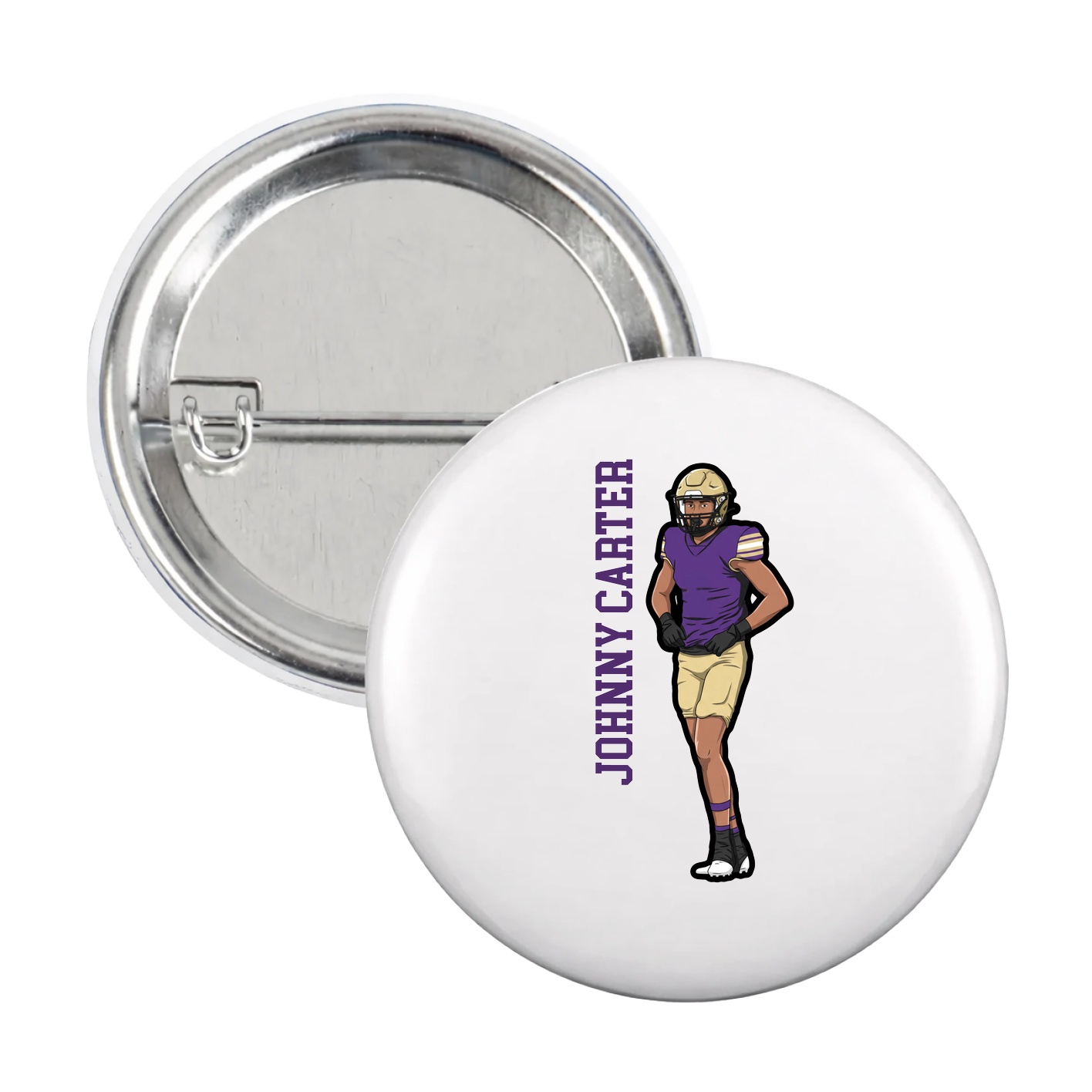 Game Day Button — Name Vertical in White
