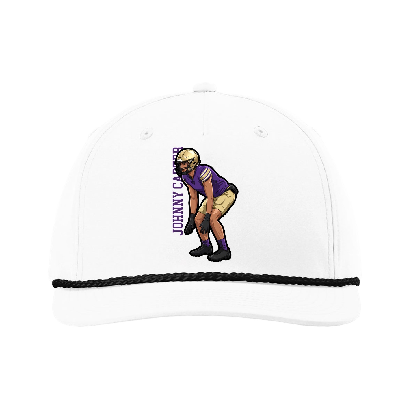 Five-Panel Classic Rope Cap — Name Vertical in White
