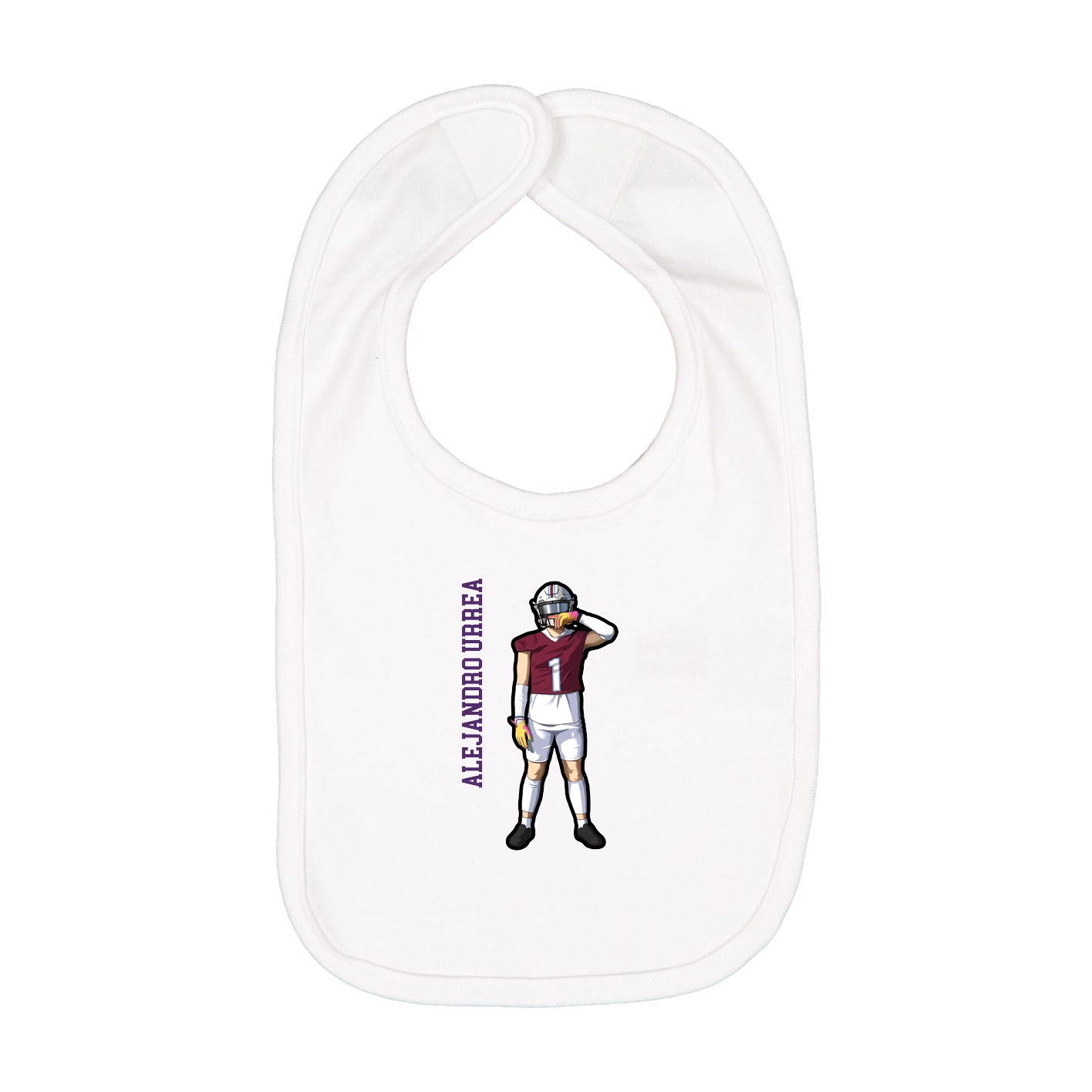 Infant Bib — Name Vertical in White