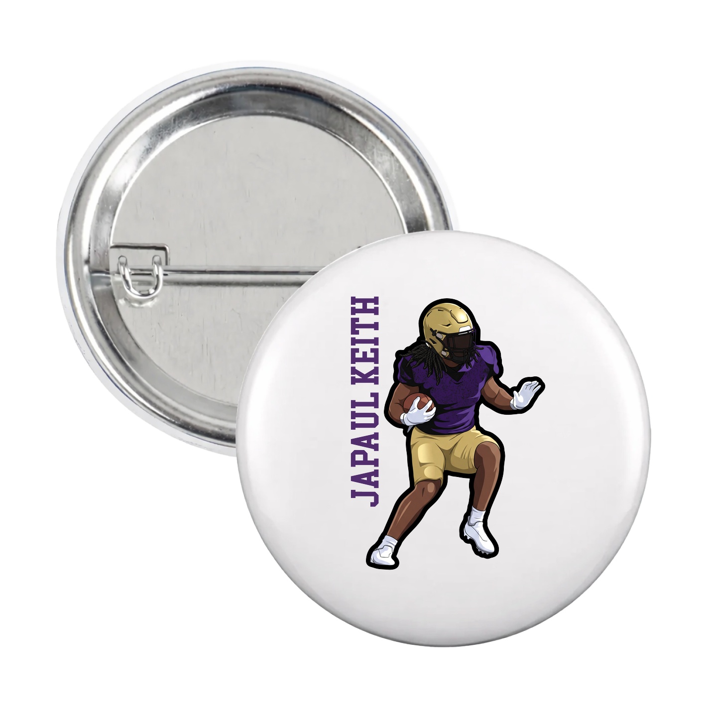 Game Day Button — Name Vertical in White
