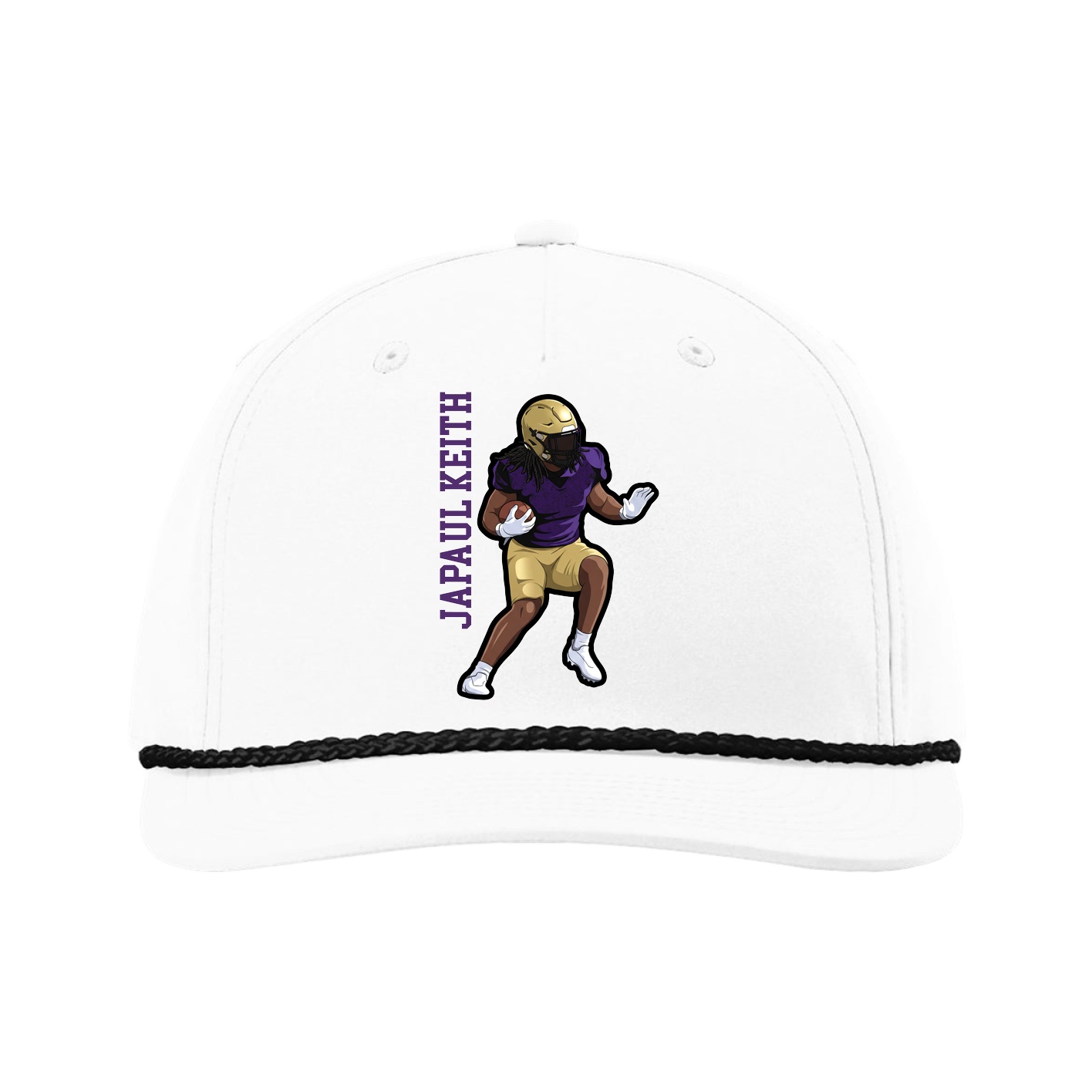 Five-Panel Classic Rope Cap — Name Vertical in White