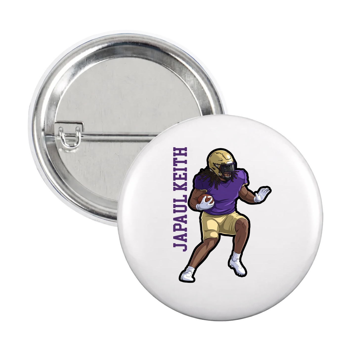 Game Day Button — Name Vertical in White