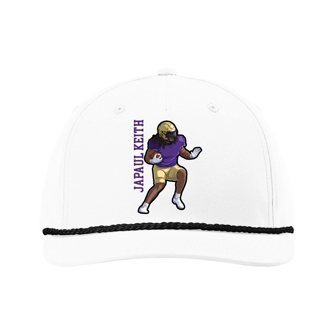 Five-Panel Classic Rope Cap — Name Vertical in White