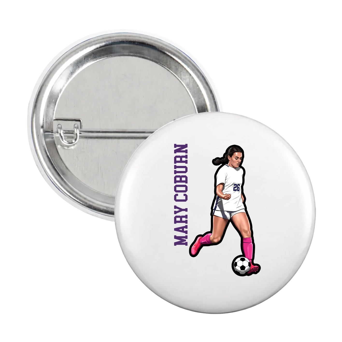 Game Day Button — Name Vertical in White