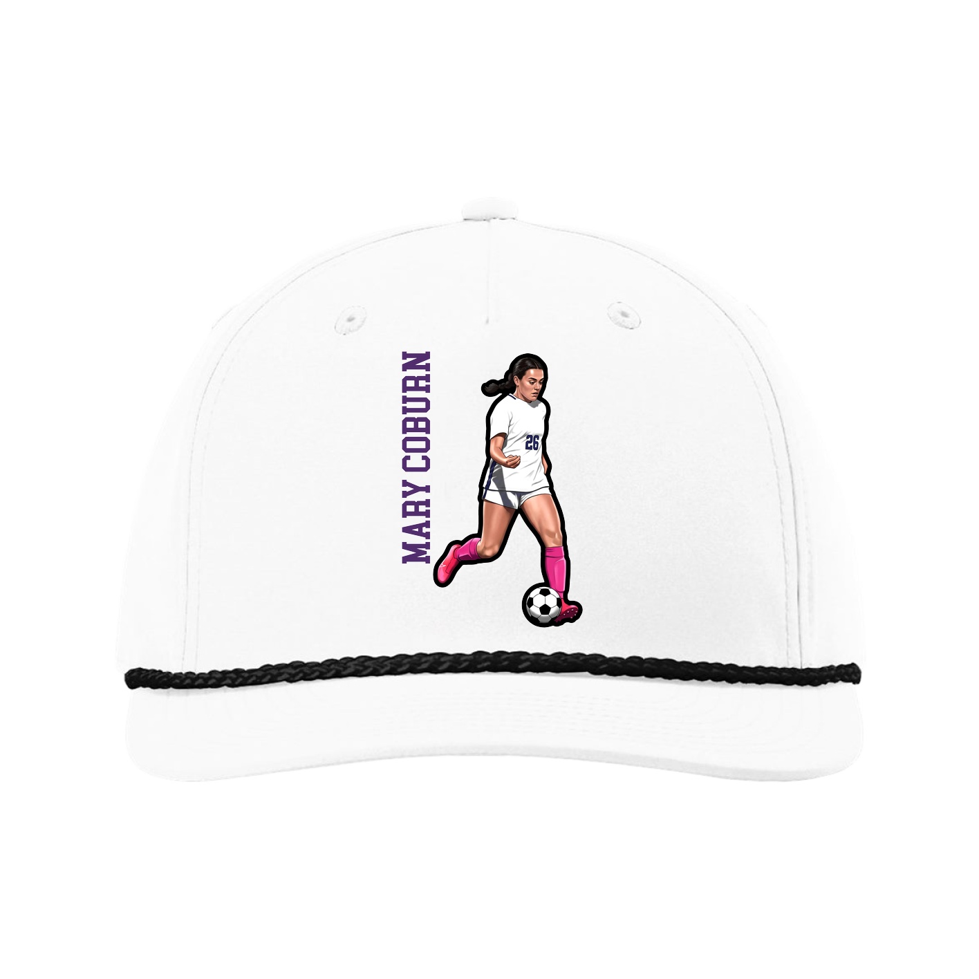 Five-Panel Classic Rope Cap — Name Vertical in White