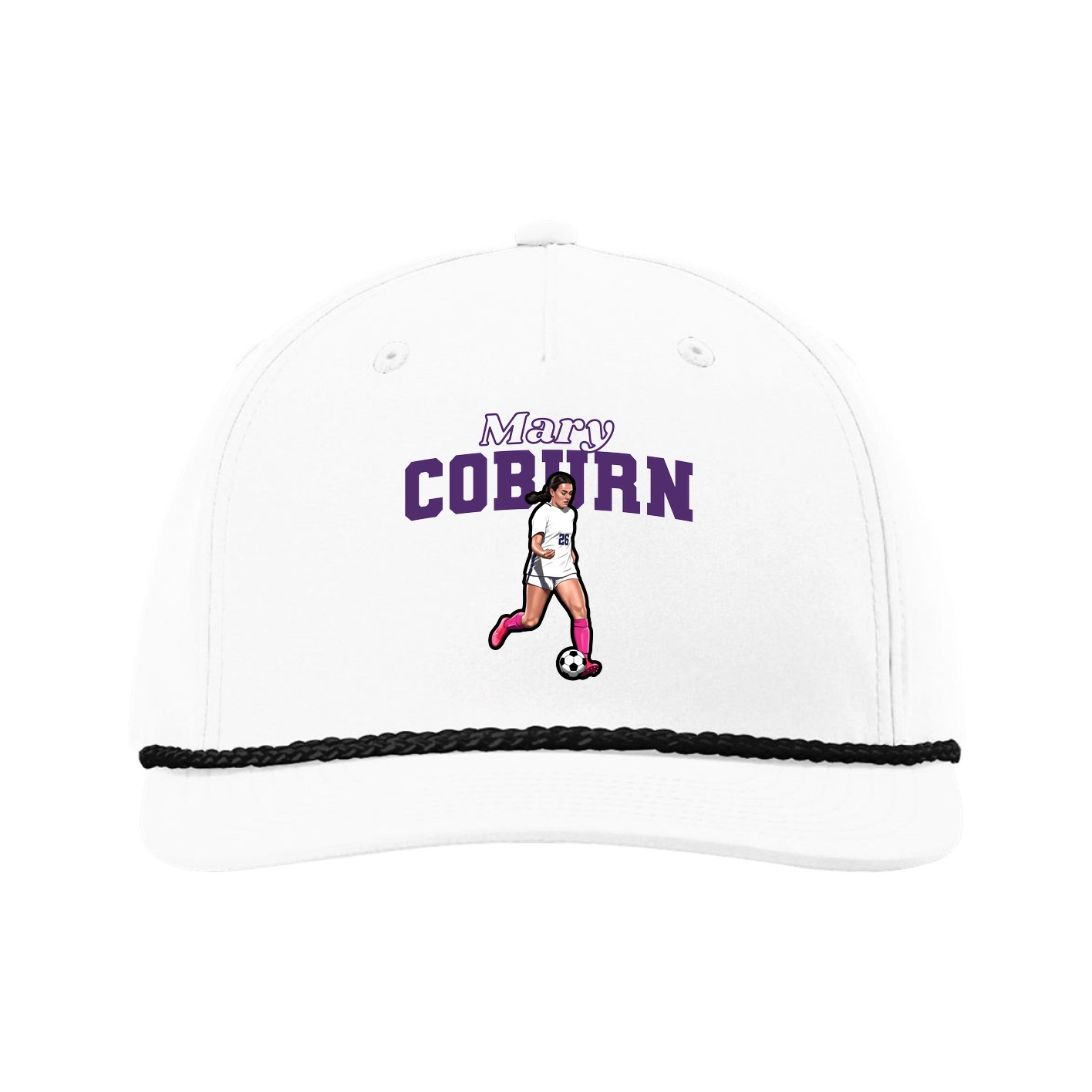 Five-Panel Classic Rope Cap — Name Arch in White