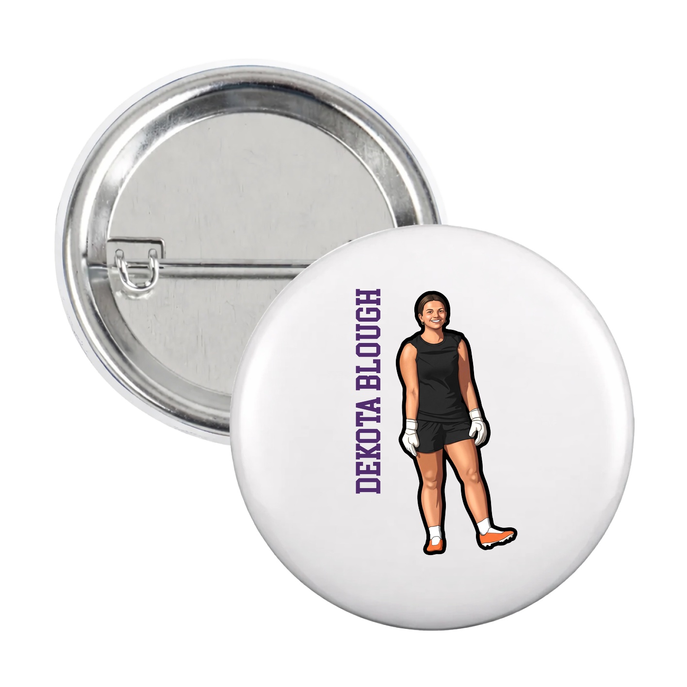 Game Day Button — Name Vertical in White