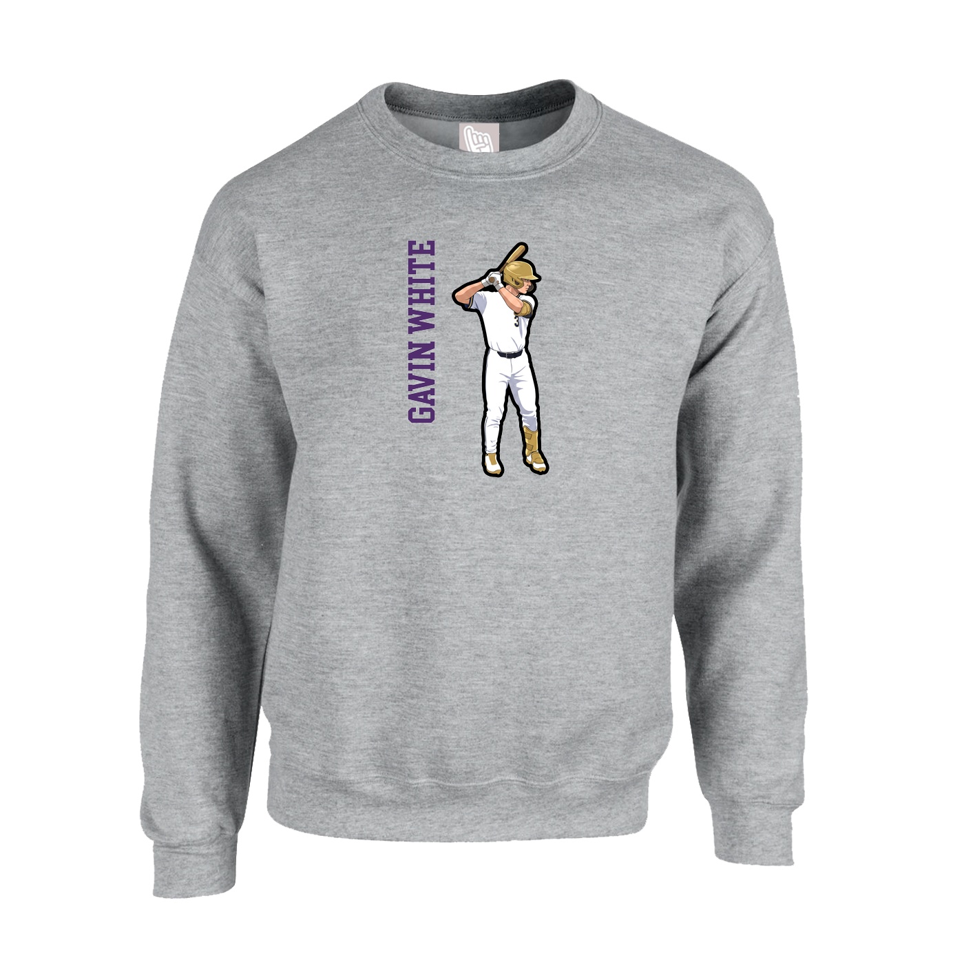 Fleece Crew — Name Vertical in Grey