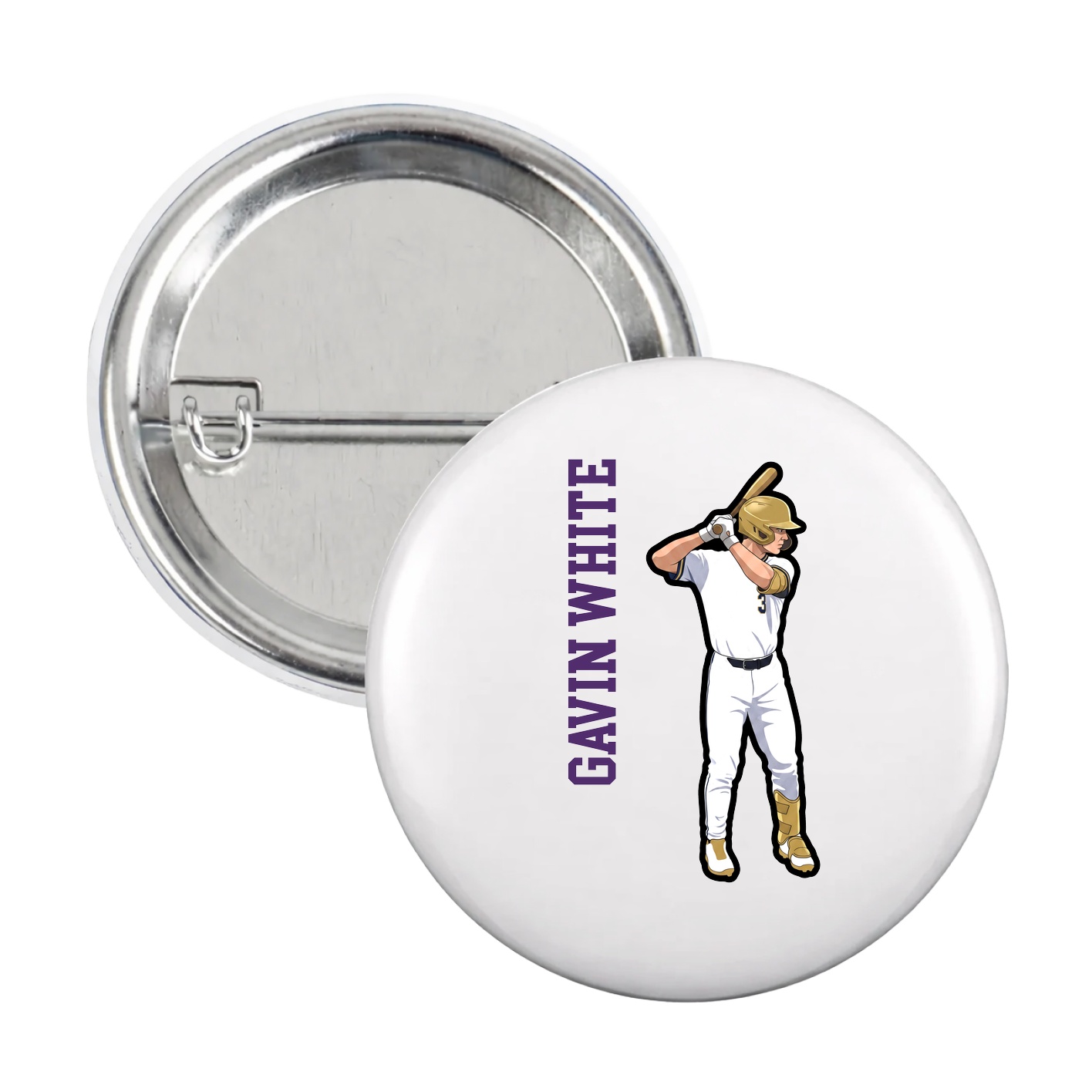 Game Day Button — Name Vertical in White