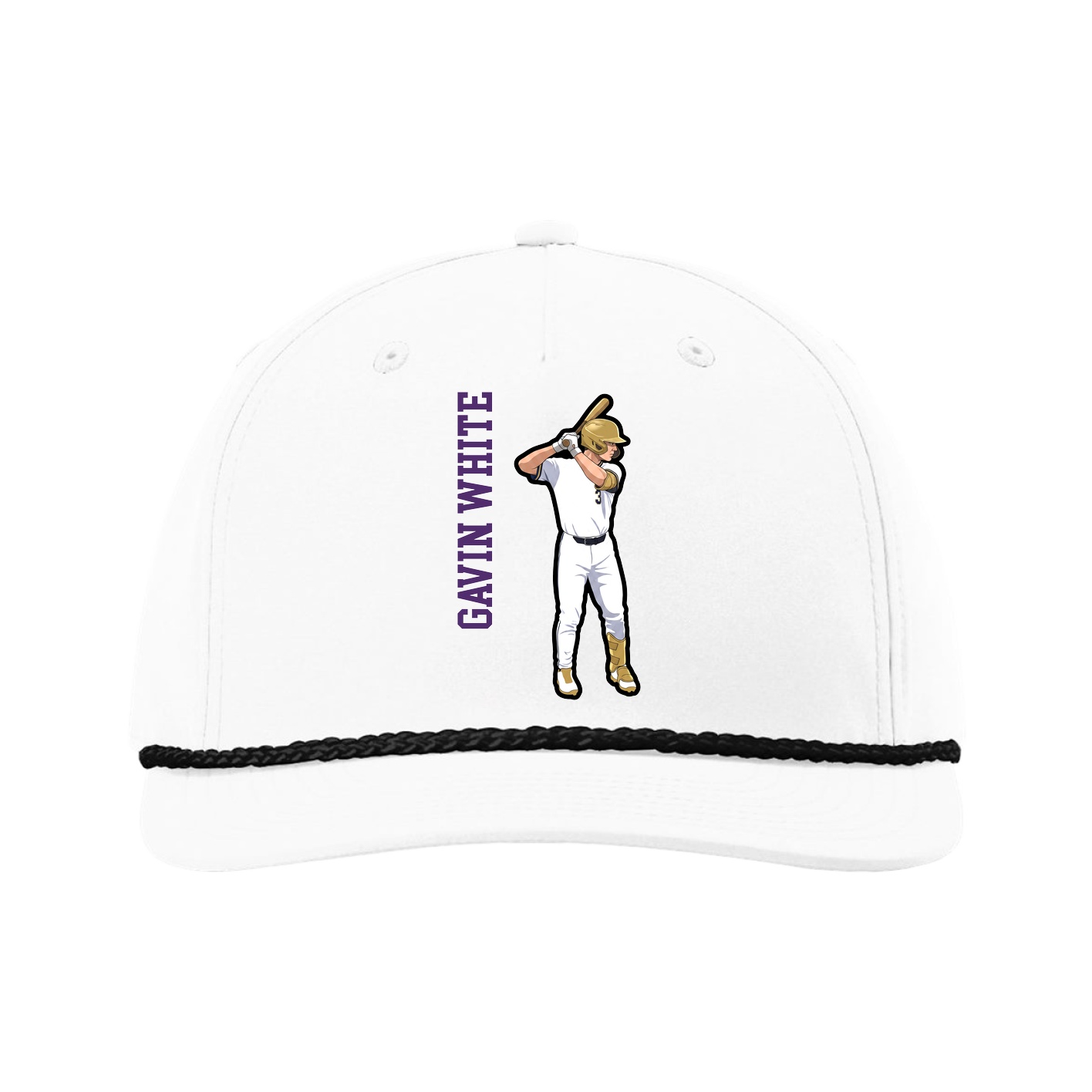 Five-Panel Classic Rope Cap — Name Vertical in White