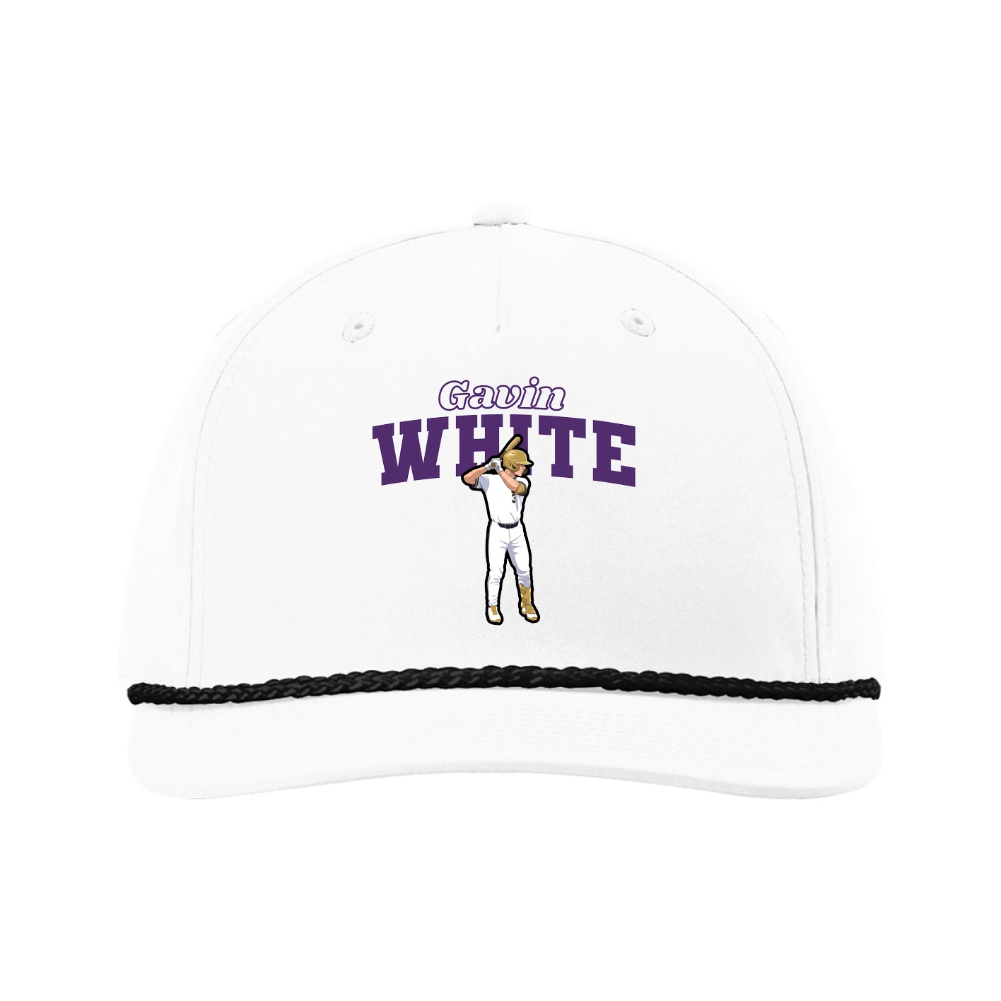 Five-Panel Classic Rope Cap — Name Arch in White