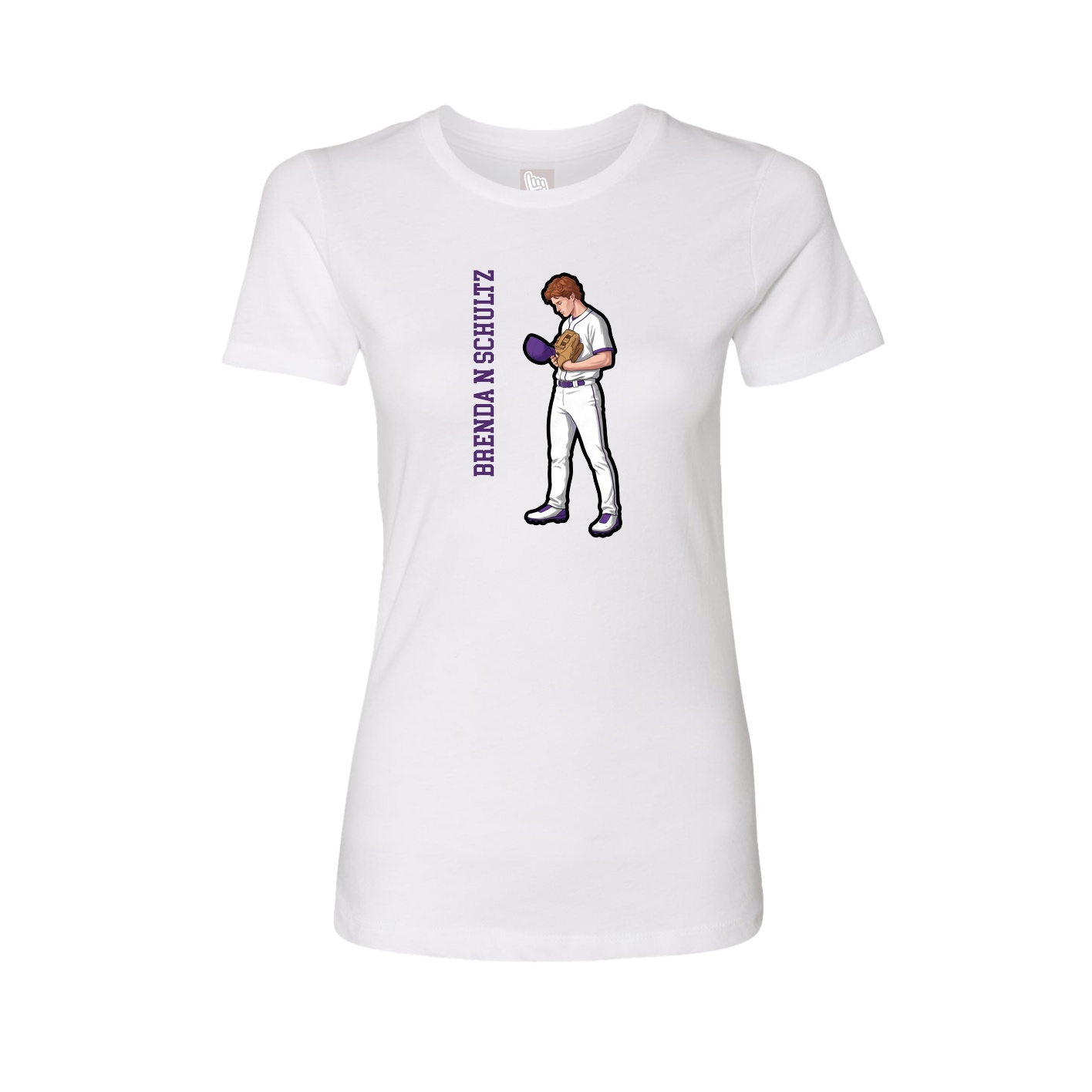 Fitted Women's Tee — Name Vertical in White