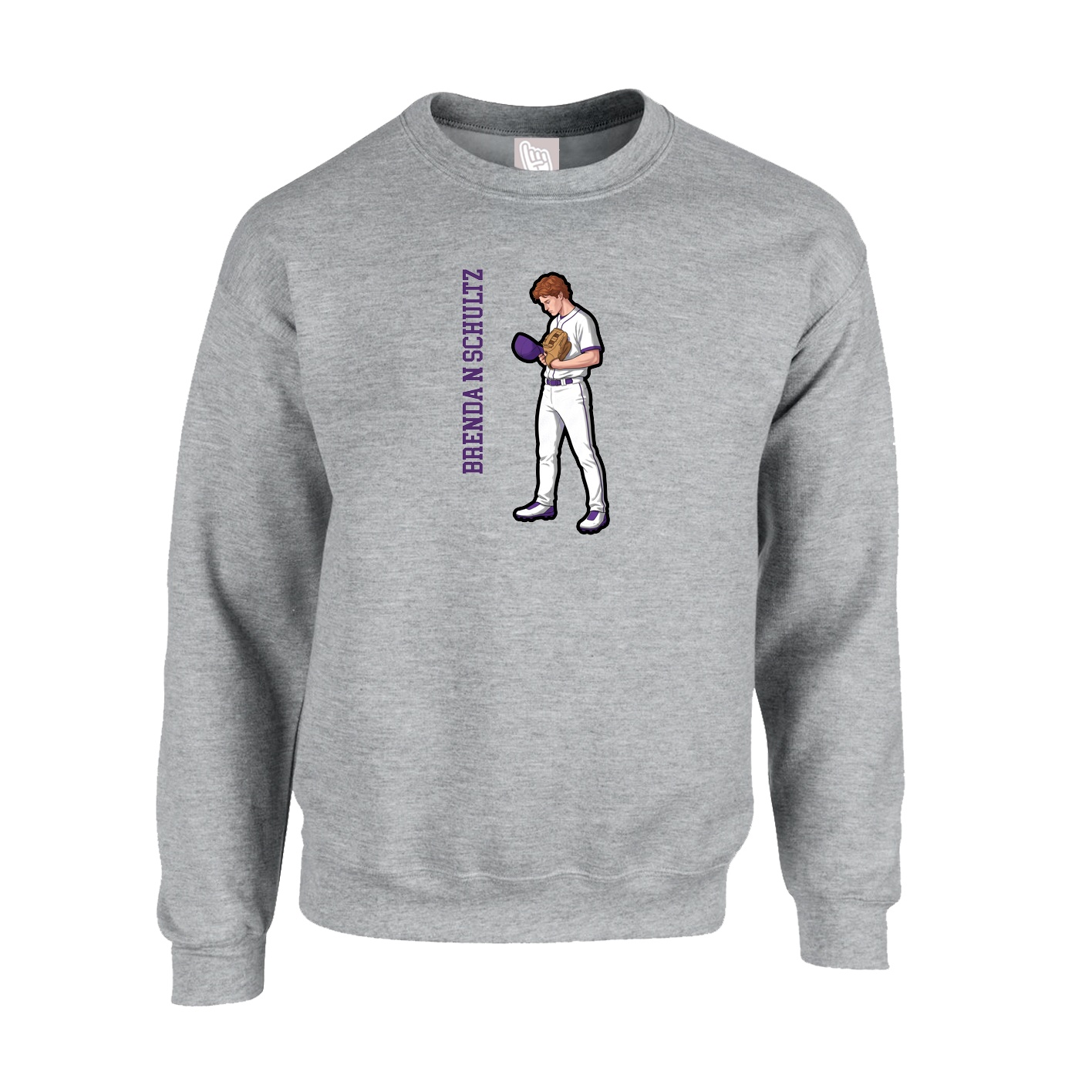 Fleece Crew — Name Vertical in Grey