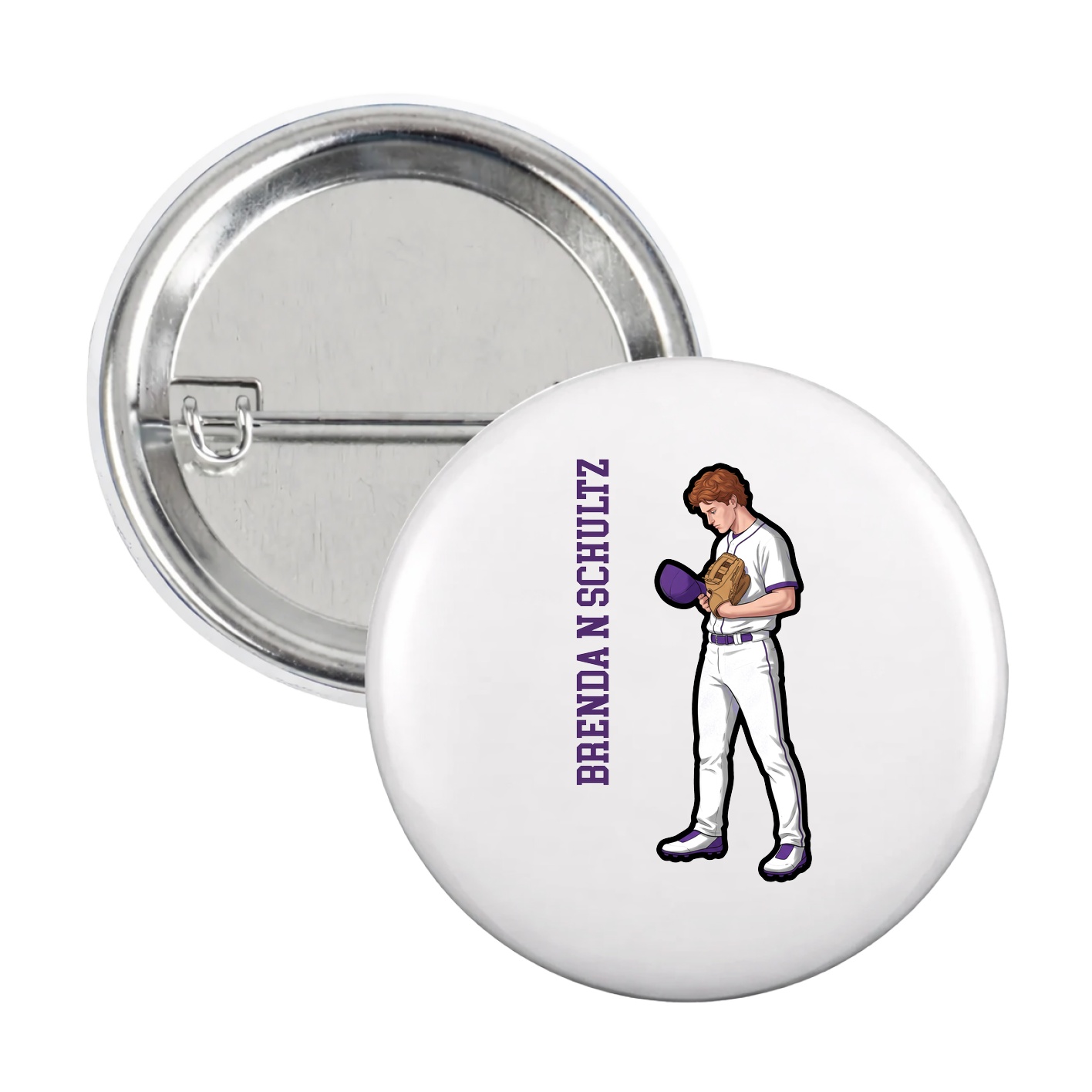Game Day Button — Name Vertical in White