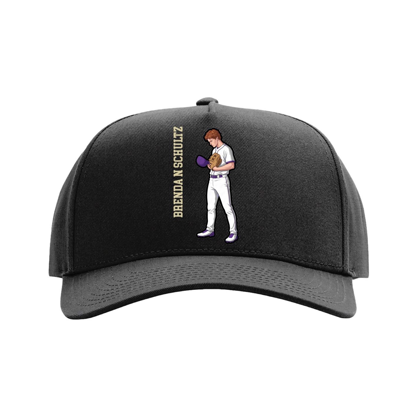 Full Fabric Five-Panel Champ Cap — Name Vertical in Black