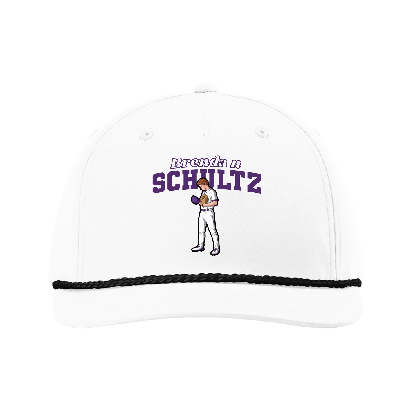Five-Panel Classic Rope Cap — Name Arch in White