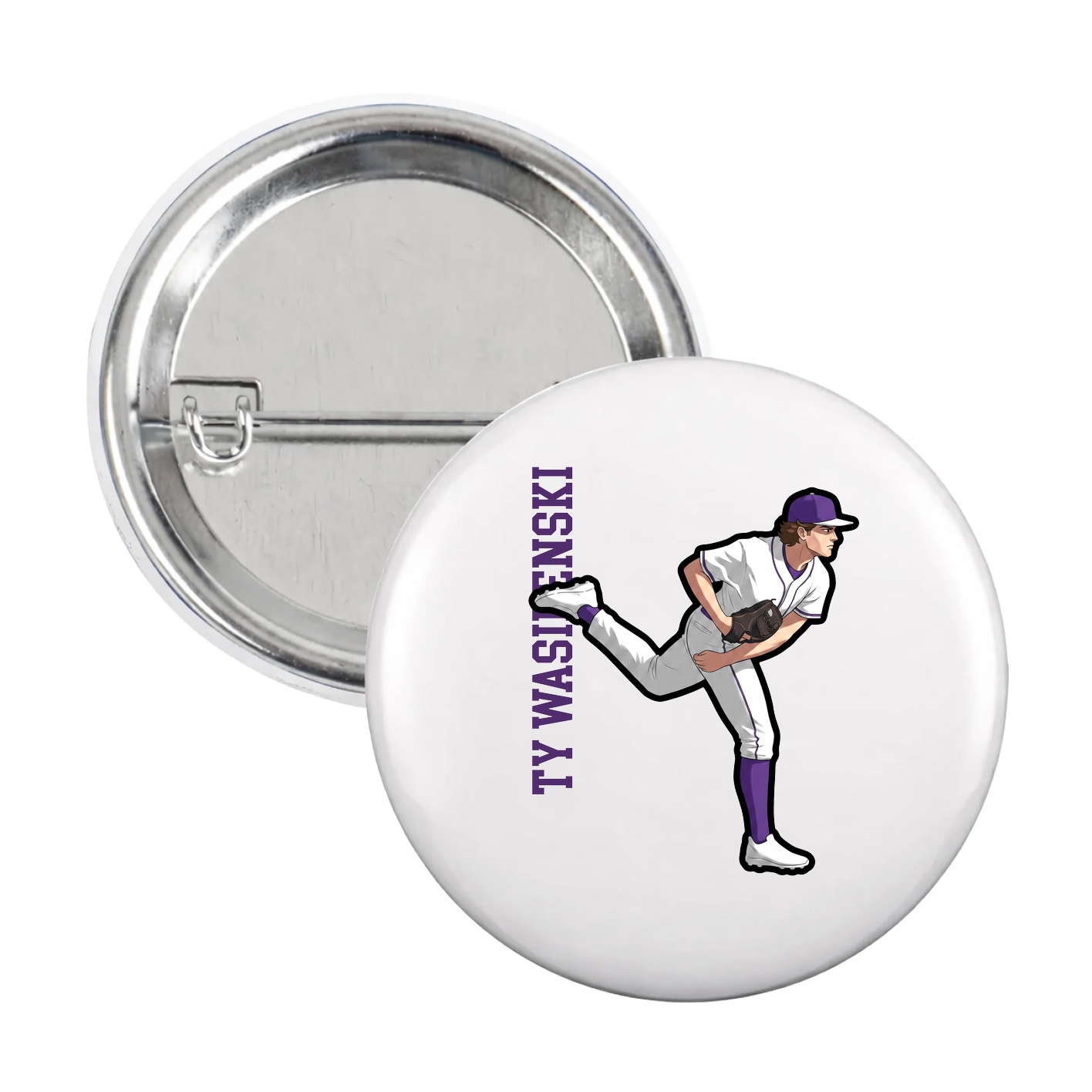 Game Day Button — Name Vertical in White